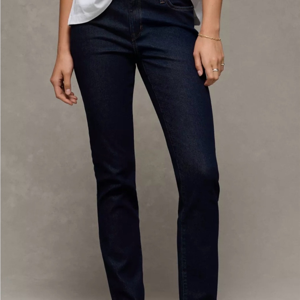 Sz 4 Long American Eagle Skinny Super Stretch Low Rise Dark Wash Denim Blue Jean